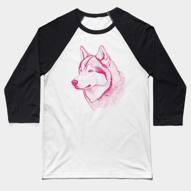 Alaskan Malamute Dog Minimalistic Pink Line drawing Baseball T-Shirt by Danielleroyer